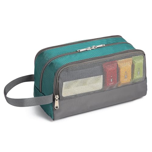 Yeiotsy Toiletry Bag - Travel Dopp Kit with Mesh Pockets, Compact Organizer for Gym, Camping, Hiking (Emerald Green) - color: Emerald Green