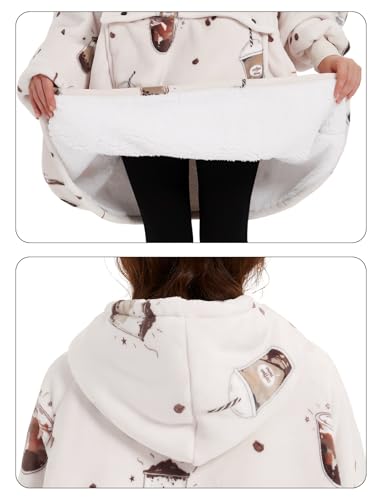 KFUBUO Wearable Blanket Hoodie for Adults With Pocket Milk tea - color: Milk Tea, size: Adult