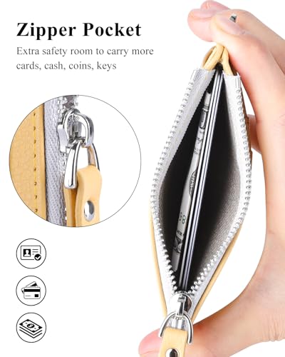 Teskyer Slim RFID Wallet for Women, Small Card Holder with Zip Pocket - color: Yellow
