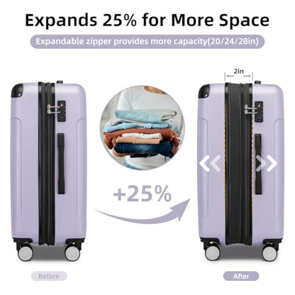 LARVENDER Luggage Sets 6 Piece, Expandable Suitcases with Wheel, Lavender - color: Lavender Purple, size: 6 piece set