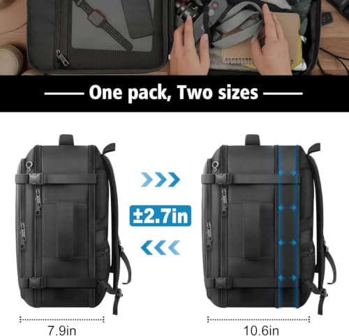 Travel Backpack with LifetimeWarranty,Expandable Carry on Backpack,Black - color: Black, size: 17.3inch - 19.2"x13.4"x7.9"(+2.7")