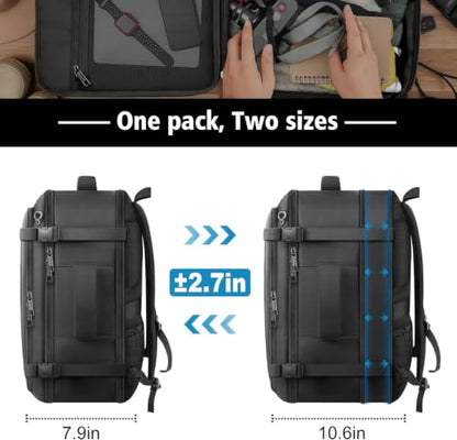 Travel Backpack with LifetimeWarranty,Expandable Carry on Backpack,Black - color: Black, size: 17.3inch - 19.2"x13.4"x7.9"(+2.7")