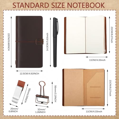 Traveling Refillable Leather Journal Notebook, Dark Brown, Regular Size - color: Dark Brown, size: Regular Size