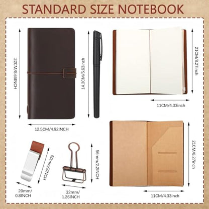 Traveling Refillable Leather Journal Notebook, Dark Brown, Regular Size - color: Dark Brown, size: Regular Size