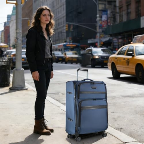 KROSER Softside Expandable checked Luggage with Front Business Pockets，24 Inch Suitcases with Spinner Wheels & Built-in TSA Lock, Durable Suitcase Rolling Luggage, Haze Blue - color: Haze Blue-24, size: 24 inch