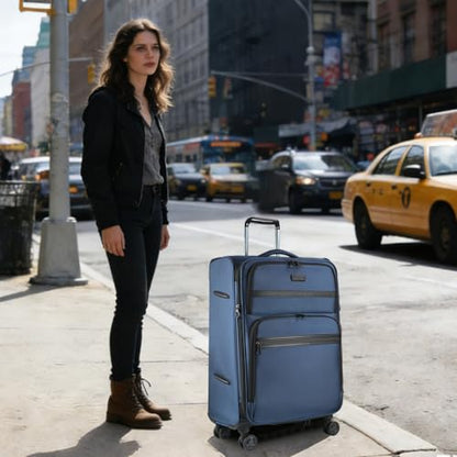KROSER Softside Expandable checked Luggage with Front Business Pockets，24 Inch Suitcases with Spinner Wheels & Built-in TSA Lock, Durable Suitcase Rolling Luggage, Haze Blue - color: Haze Blue-24, size: 24 inch