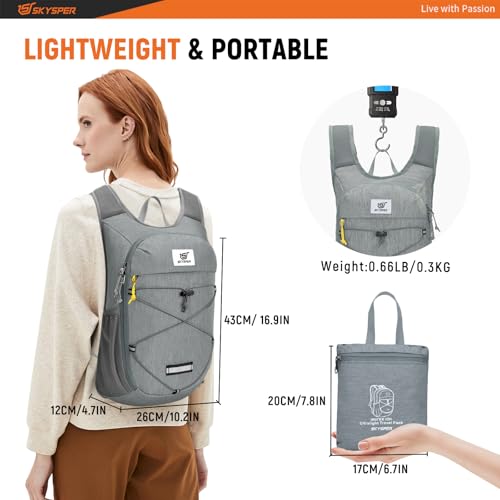 SKYSPER Foldable Hiking Backpack 10L/15L Small Lightweight Travel Daypack - color: Gray, size: 15 liters