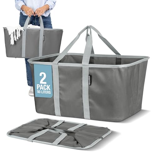 CleverMade Collapsible Fabric Laundry Baskets - Foldable Pop Up Storage Container Organizer Bags - Large Rectangular Space Saving Clothes Hamper Tote with Carry Handles, Pack of 2, Charcoal - color: Charcoal Gray