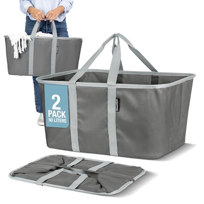 CleverMade Collapsible Fabric Laundry Baskets - Foldable Pop Up Storage Container Organizer Bags - Large Rectangular Space Saving Clothes Hamper Tote with Carry Handles, Pack of 2, Charcoal - color: Charcoal Gray