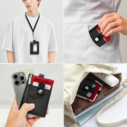 Minimalist RFID Blocking Small Wallet with ID Window,WaterResistant Zip Id Case Wallet with Lanyard Keychain for Cards,Cash,Travel,Women,Men (Black/Red) - color: Black/Red
