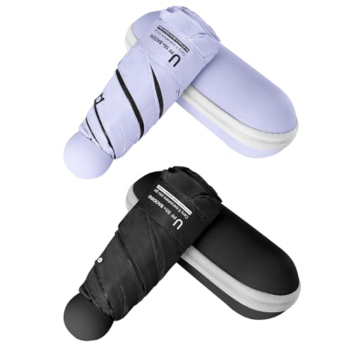 BAODINI Mini Travel Umbrella with UV Sun Protection, Compact Pocket-Size - color: B-2 Pack Purple & Black