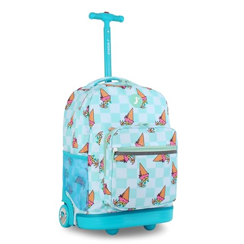 J World Sunrise Kids Rolling Backpack with Wheels for Girls Boys, Roller Bookbag for School, 18 x 13 x 9 Inches, Ice Cone - color: Ice Cone