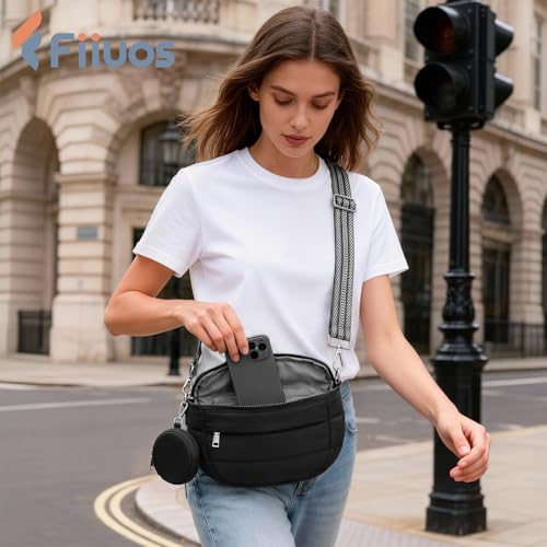 Crossbody Bum Bag for Women, Lightweight Puffy Purse Travel Black - color: Black