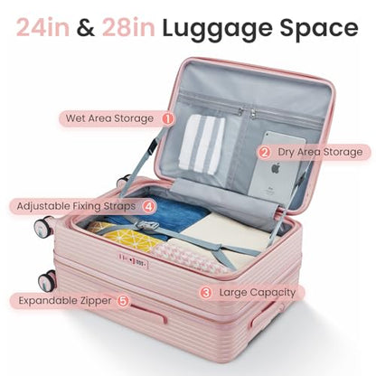TRAVELEO 3 Piece Luggage Set, 20/24/28, Pink - color: Pink#E, size: 3 Piece Set