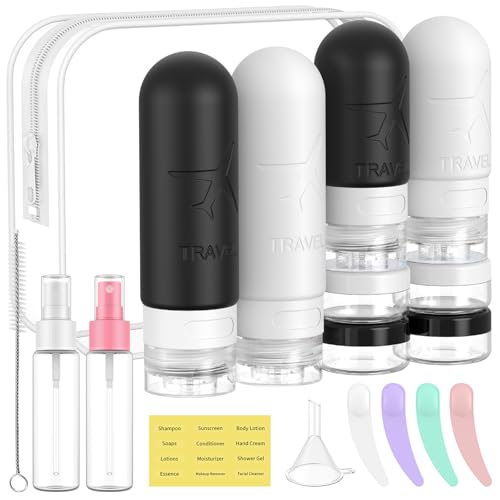 ME.FAN 18 Pack Travel Bottles for Toiletries, TSA Approved, Black/White - color: Black/White