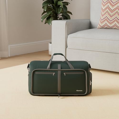 Gonex 80L Foldable Travel Duffle Bag with Shoe Compartment, Lightweight - color: Dark Green, size: 80L