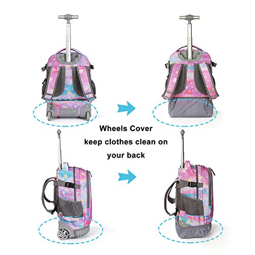 Tilami Rolling Backpack 19 inch Wheeled Cute LAPTOP Boys Girls Travel School Student Trip，Beautiful Tail - color: Beautiful Tail