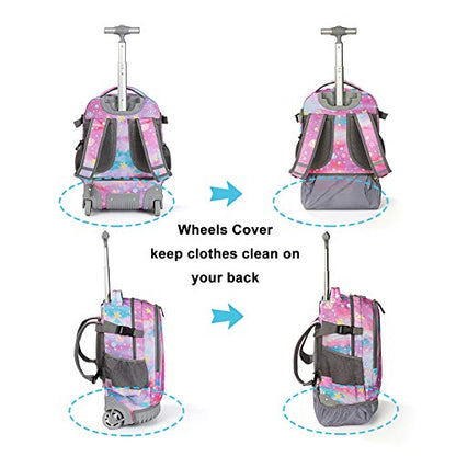 Tilami Rolling Backpack 19 inch Wheeled Cute LAPTOP Boys Girls Travel School Student Trip，Beautiful Tail - color: Beautiful Tail