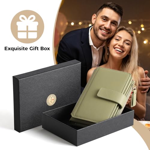Women Wallet with RFID Blocking,Soft PU Leather Wallet for Women with ID Window, Coin Pocket & 16 Card Slots, Compact Travel Wallet Card Holder With Gift-Box, Green - color: Green
