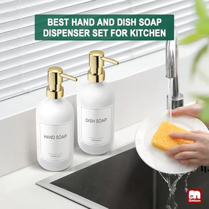 GMISUN White Soap Dispenser, 2 Pack Glass Hand Soap Dispensers Bathroom with Gold Pump, 17 Fl Oz Dish Soap Dispenser Set for Kitchen, Refillable Modern Liquid Soap and Lotion Dispensers Bottle - color: White Bottle + Golden Pump, size: 2 Pack