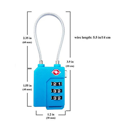 TSA Lock Security 3 Digit Combination Suitcase Luggage Bag Code Lock Padlock (Blue-4-Pack) - color: Blue-4-Pack