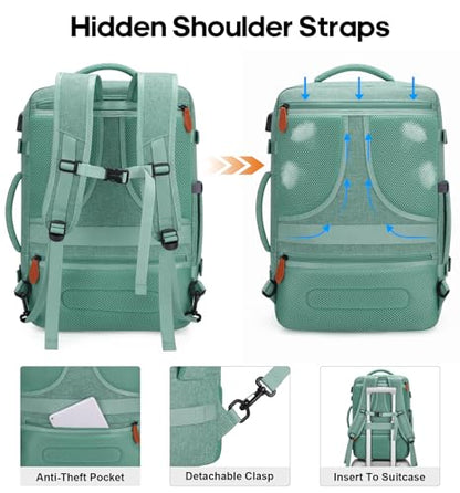 Travel Backpack Carry On Backpack 42L Flight Approved, Expandable Backpack - color: Green-brown (Backpacks With 4 Packing Cubes)