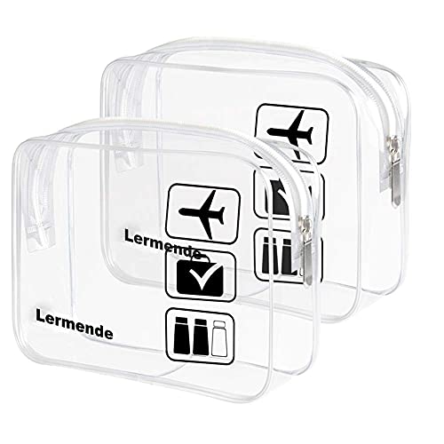 Lermende Clear Toiletry Bag TSA Approved Quart Size Travel Carry On - 2Pcs - color: Clear, size: 2 Pack