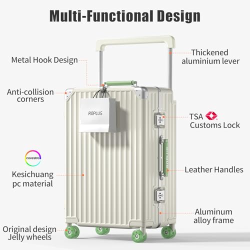ROPLUS Aluminium Frame Checked-Luggage with Smooth Jelly Wheels, Hardside Zipperless Rolling Suitcase with TSA Lock (WhiteGreen, 28-Inch) - color: White& Green, size: 28 inch