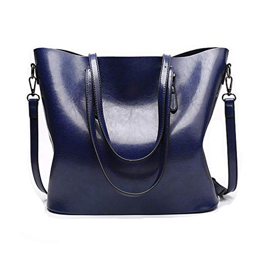 Pahajim Womens PU Leather Tote Handbag Shoulder Purse with Crossbody Strap - color: 2deep Blue