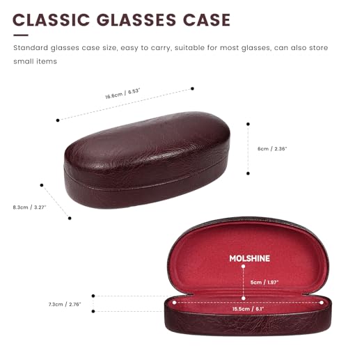 molshine Hard Shell Sunglasses Case,Classic Large Glasses Case for Sunglass, Eyeglasses with Cleaning Cloth, Pocket - color: Wine Red