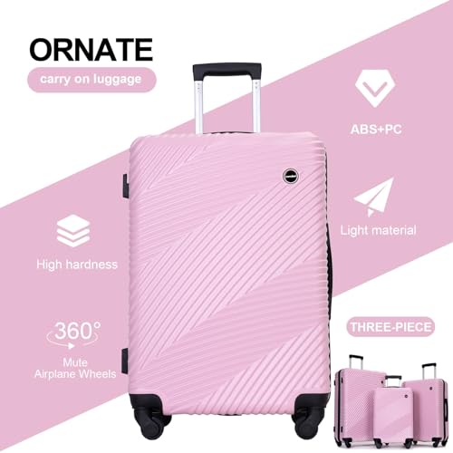 Tripcomp Luggage Sets 3 Piece, Hardside PC ABS Suitcase Set with Spinner Wheels, Lightweight Travel Carry-on and Checked Luggage, 3-Piece Set(20/24/28), Sakura Pink - color: Sakura Pink, size: 3 piece set