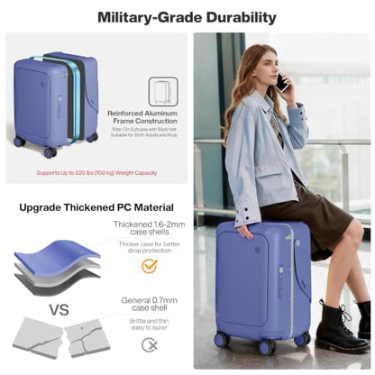 mixi 20 Inch Ride On Suitcase for Kids Luggage with Seat, Dreamy Purple - color: Dreamy Purple