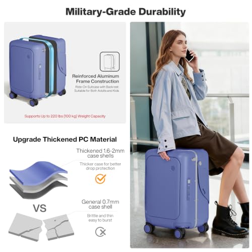 mixi 20 Inch Ride On Suitcase for Kids Luggage with Seat, Dreamy Purple - color: Dreamy Purple