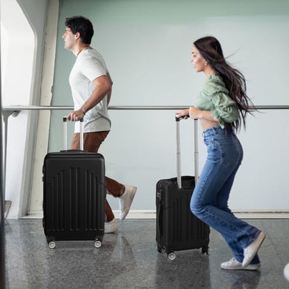 Karl home Luggage Set 3 Piece Hardshell Suitcases with TSA Lock, Black - color: Black, size: 3 Piece Set (20/24/28 Inch)