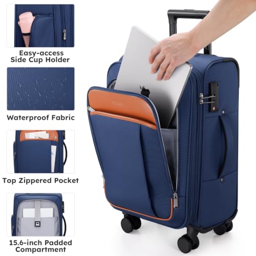 Softside Expandable Carry On Luggage, 20in Carry on Suitcase with Wheels - color: Blue