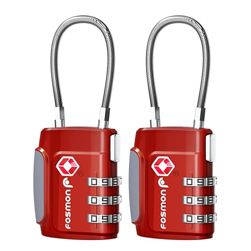 Fosmon TSA Approved Cable Luggage Locks, 3 Digit Combination, 2 Pack Red - style: 3 Digit red 2 pack