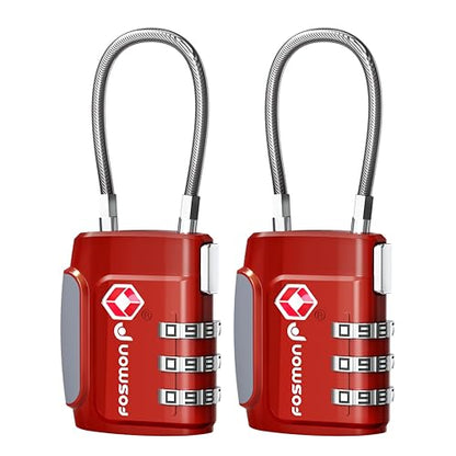Fosmon TSA Approved Cable Luggage Locks, 3 Digit Combination, 2 Pack Red - style: 3 Digit red 2 pack