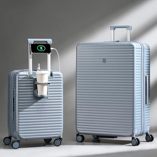 HanTrip 20"/24"/28" Expandable Hard Luggage Sets 3 Piece, Interstellar Blue - color: Interstellar Blue, size: Expandable 3-Piece Set(20/24/28)