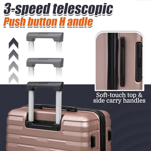 Cosbarn Luggage Sets Hardshell 5 Piece Durable Suitcases with Wheels - color: RoseGold