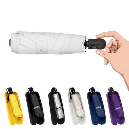 GAOYAING Compact Auto Travel Umbrella - 10.3" Folded, UPF 50+ UV Protection, Lightweight 9.3oz with Case - color: White