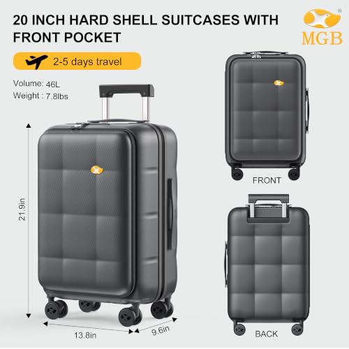 MGB Hardshell Carry on Luggage with Front Compartment, 20"- Charcoal Grey - color: Charcoal Grey, size: Carry-On 20 inch