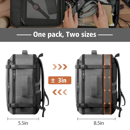 Comfort Travel Backpack,Expandable Carry on Backpack with LifetimeWarranty - color: Grey, size: 17.3inch (19"x12.5"x5.5")