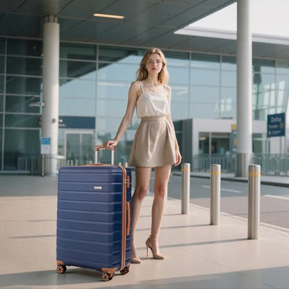 Cosbarn Luggage Sets 5 Piece, Hardshell Suitcases with Wheels, TSA Lock - color: DarkBlue