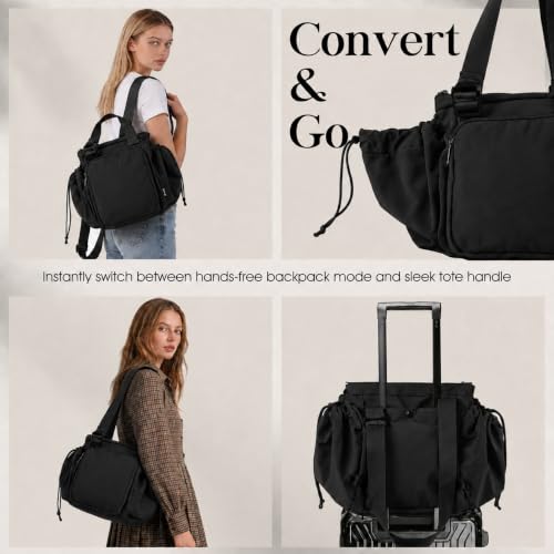 Everyday Bag Tote for Women, Spacious Diaper Bag with 16 Pockets, Durable Travel Bag, Sleek Work Shoulder Bag - color: Nylon Matte Black