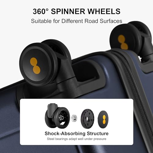 LEVEL8 Checked Luggage, 24 Inch Hardside Suitcase with Spinner Wheels - color: Navy Blue, size: 24 Inch
