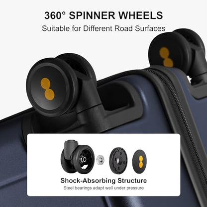 LEVEL8 Checked Luggage, 24 Inch Hardside Suitcase with Spinner Wheels - color: Navy Blue, size: 24 Inch