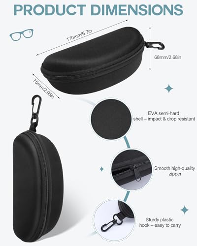 Treela 24 Pcs Sunglasses Case Portable Travel Hard Shell Zipper Frame Summer Eyeglasses Case with Plastic Hook for Women Men - color: Black