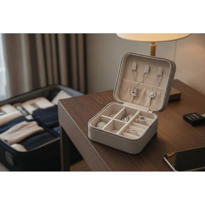 VLANDO Small Travel Jewelry Box Organizer Display Case for Girls Women Gift Rings Earrings Necklaces Storage, Light Grey - color: Light Grey