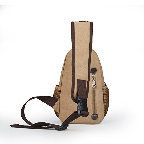 SIMU Canvas Shoulder Bag for iPad Mini, Crossbody Chest Sling Backpack - color: Khaki