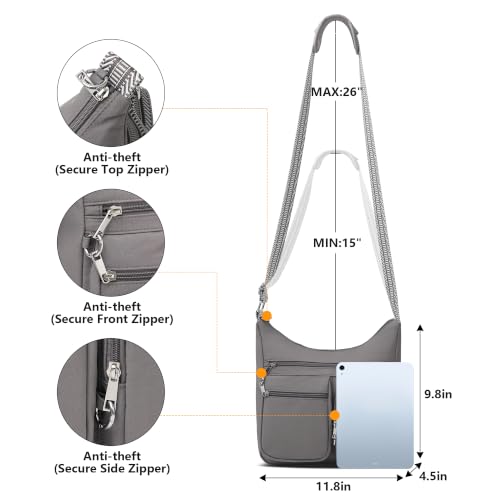 MHCNLL Anti Theft Crossbody Bag for Women, Waterproof Nylon Travel Purse - color: Grey